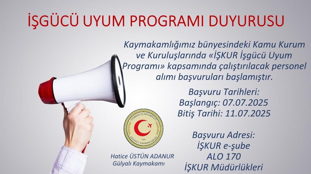 KAYMAKAMLIĞIMIZ TARAFINDAN İUP PROJESİ KAPSAMINDA 15 PERSONEL ALINACAKTIR